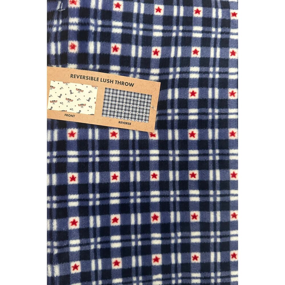 Wrangler Reversible Plush Throw Patriotic Western USA 4th of July 50” x 70” NWT - Picture 3 of 4